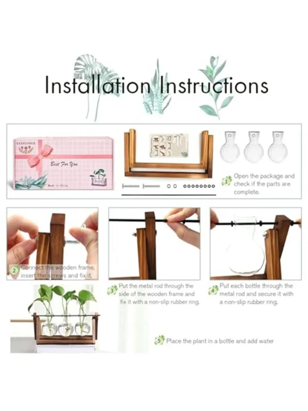 Plant Terrarium with Wooden Stand, Air Planter Bulb Glass Vase Metal